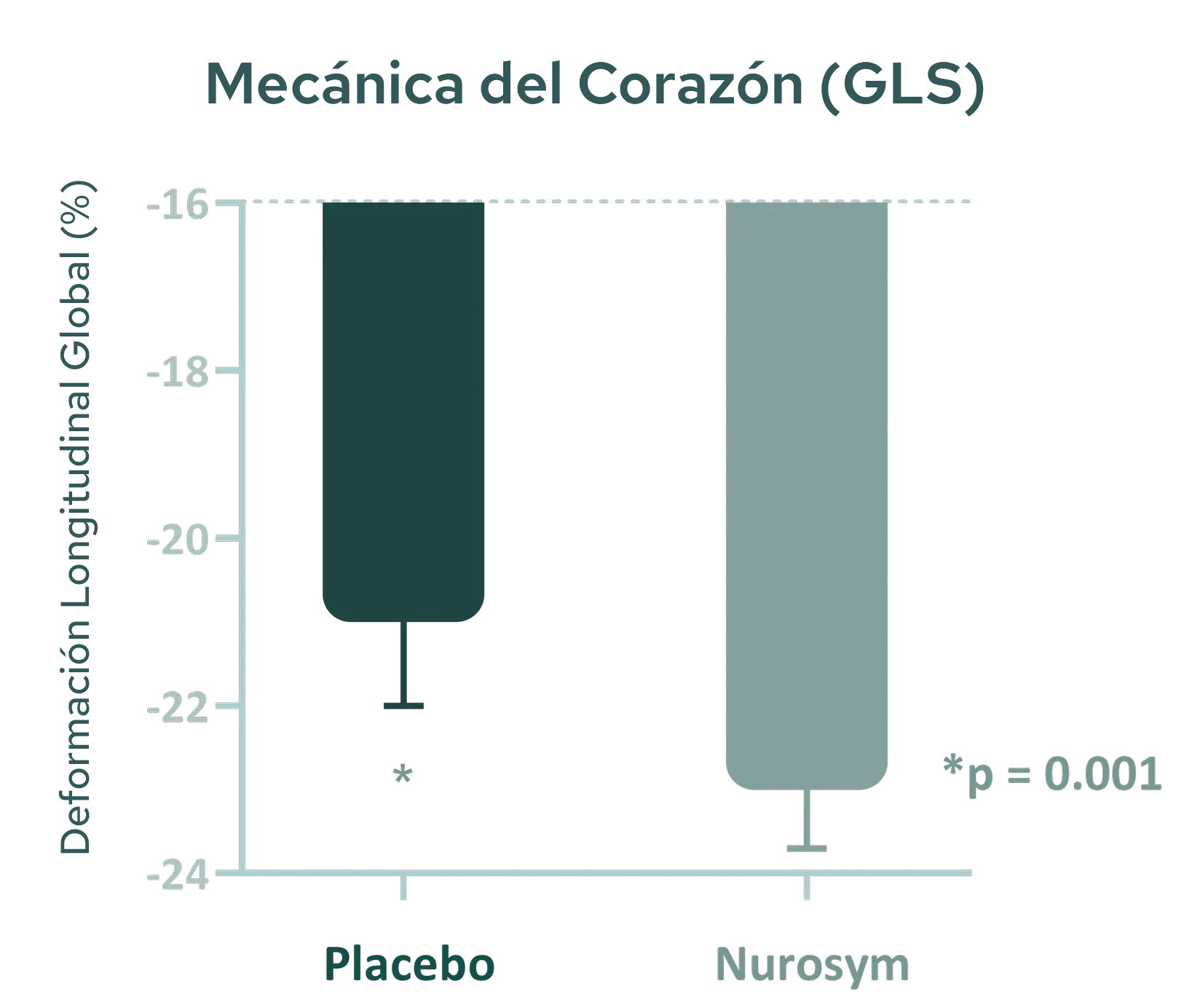Mejora del 19% de la función del músculo cardiaco (reducción de la tensión global de longitud)
